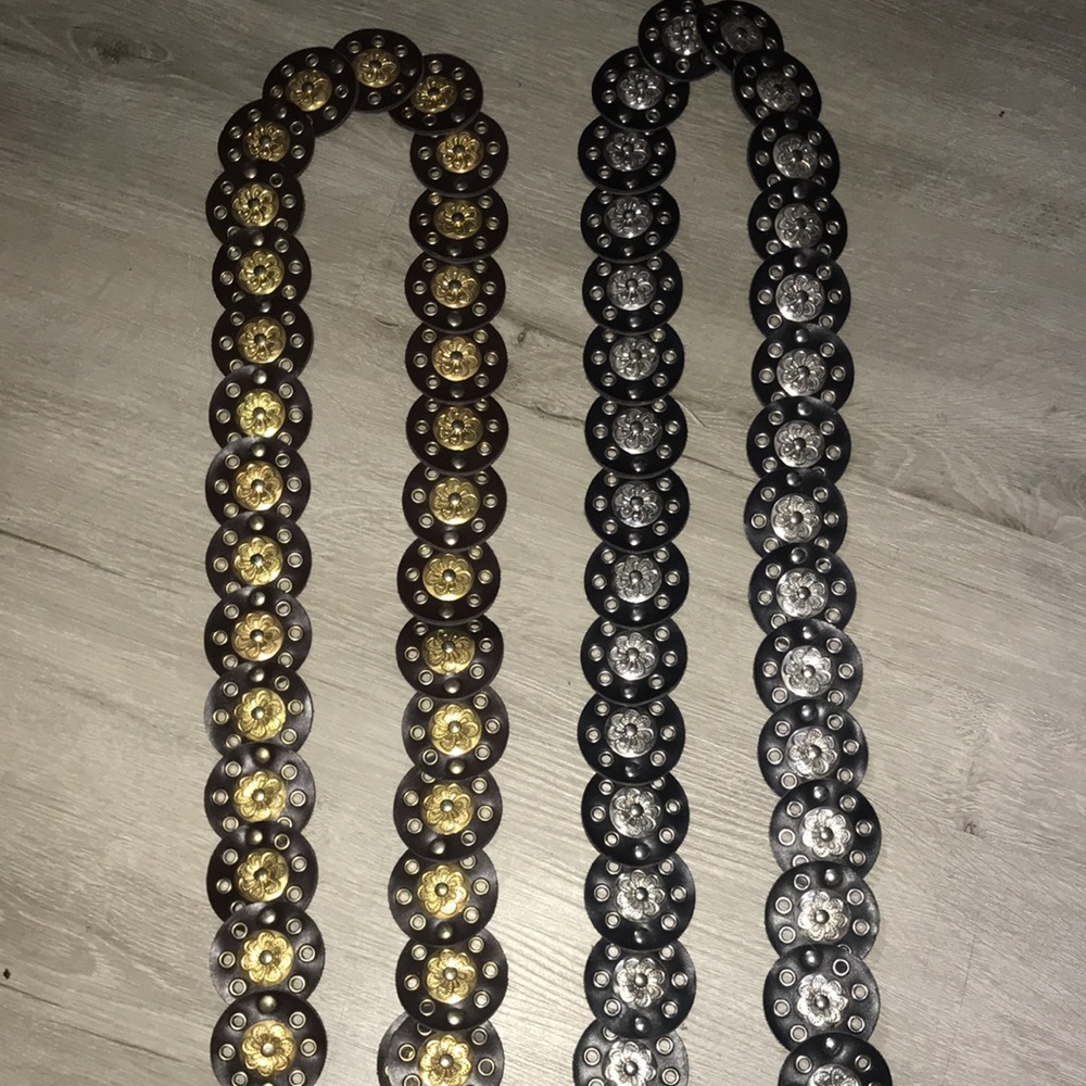 2 Vintage Adjustable Drop Waist Conch Belts